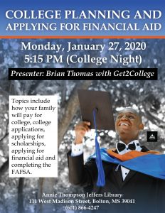 flyer with African American man in graduation cap and gown smiling