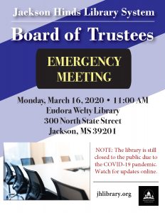 emergency board meeting flyer for march 16, 2020