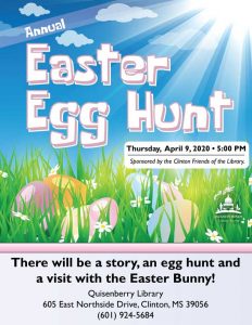 flyer with Easter eggs in grass and sun rays coming from upper right corner