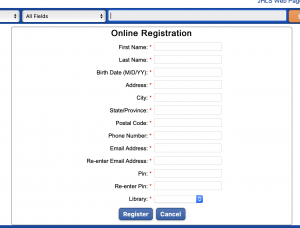 screenshot of digital library card registration form