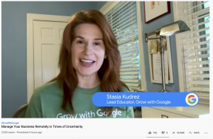 Screenshot of YouTube livestream with Caucasian woman smiling and speaking.