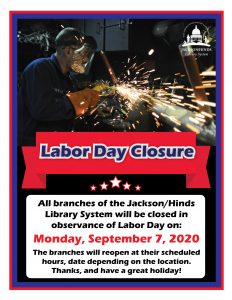 Labor Day closure flyer with picture of welder and sparks flying.