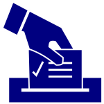 blue illustration of hand placing ballot in box
