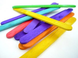 Closeup of pile of multicolored popsicle sticks