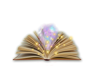open book with flipping pages and fairy dust