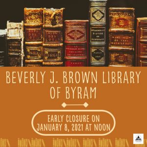 closure notice graphic with row of classic books at the top and row of book icons at the bottom