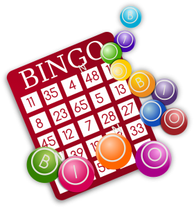 illustration of bingo card with multicolored chips