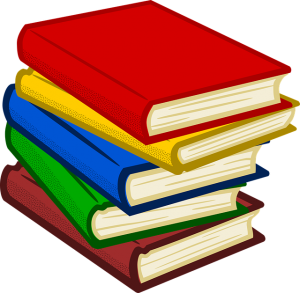 multicolored stack of five books illustration