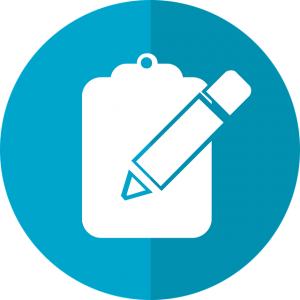 blue survey icon with clipboard and pencil in a circle