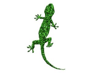 A 3D rendering of a green glitter lizard isolated on white background