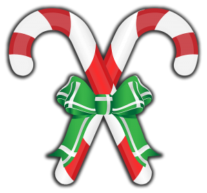 two candy canes with green ribbon