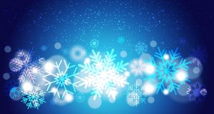 Christmas Background Bokeh Bright Snowflakes Fallking Over Blue, Winter Holidays Decoration Concept Vector Illustration