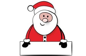 illustration of smiling Santa Claus peeking out of a chimney top