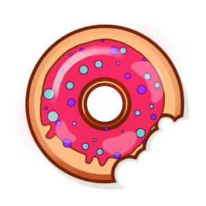 illustration of bitten donut with pink icing and sprinkles