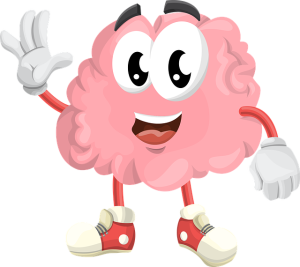 illustration of a smiling brain waving hello